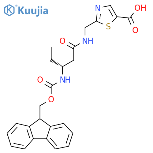 2-{(3R)-3-({(9H-fluoren-9-yl)methoxycarbonyl}amino)pentanamidomethyl}-1,3-thiazole-5-carboxylic acid structure