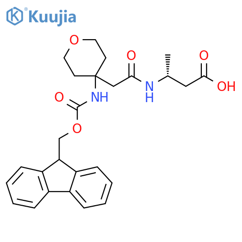 (3R)-3-{2-4-({(9H-fluoren-9-yl)methoxycarbonyl}amino)oxan-4-ylacetamido}butanoic acid structure