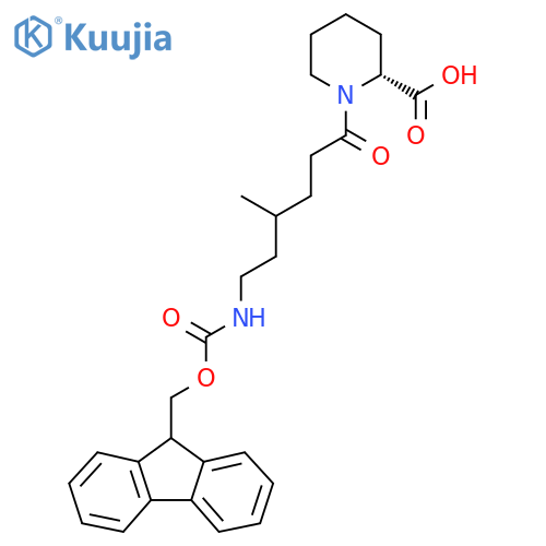 (2R)-1-6-({(9H-fluoren-9-yl)methoxycarbonyl}amino)-4-methylhexanoylpiperidine-2-carboxylic acid structure