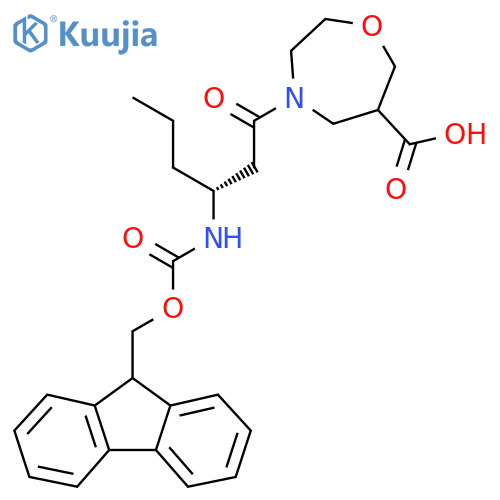 4-(3R)-3-({(9H-fluoren-9-yl)methoxycarbonyl}amino)hexanoyl-1,4-oxazepane-6-carboxylic acid structure