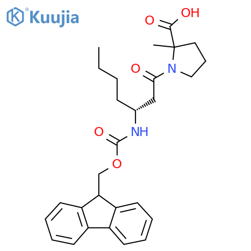 1-(3R)-3-({(9H-fluoren-9-yl)methoxycarbonyl}amino)heptanoyl-2-methylpyrrolidine-2-carboxylic acid structure