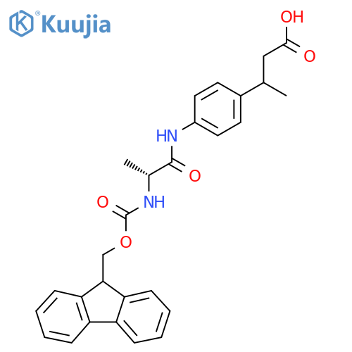3-{4-(2R)-2-({(9H-fluoren-9-yl)methoxycarbonyl}amino)propanamidophenyl}butanoic acid structure