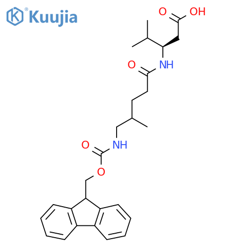 (3R)-3-5-({(9H-fluoren-9-yl)methoxycarbonyl}amino)-4-methylpentanamido-4-methylpentanoic acid structure