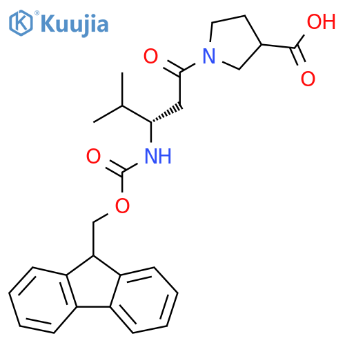 1-(3S)-3-({(9H-fluoren-9-yl)methoxycarbonyl}amino)-4-methylpentanoylpyrrolidine-3-carboxylic acid structure