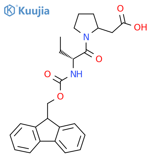 2-{1-(2R)-2-({(9H-fluoren-9-yl)methoxycarbonyl}amino)butanoylpyrrolidin-2-yl}acetic acid structure