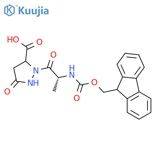 2-(2R)-2-({(9H-fluoren-9-yl)methoxycarbonyl}amino)propanoyl-5-oxopyrazolidine-3-carboxylic acid structure