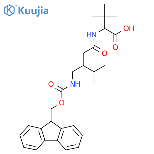 2-{3-({(9H-fluoren-9-yl)methoxycarbonyl}amino)methyl-4-methylpentanamido}-3,3-dimethylbutanoic acid structure