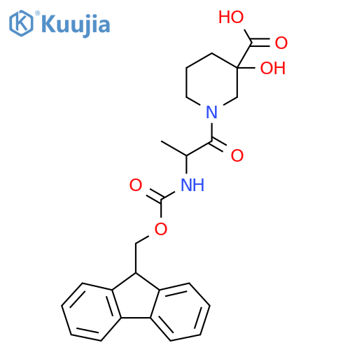 1-2-({(9H-fluoren-9-yl)methoxycarbonyl}amino)propanoyl-3-hydroxypiperidine-3-carboxylic acid structure