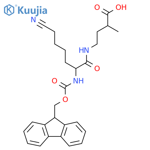 4-6-cyano-2-({(9H-fluoren-9-yl)methoxycarbonyl}amino)hexanamido-2-methylbutanoic acid structure