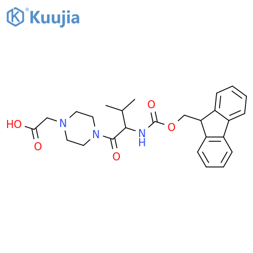 2-{4-2-({(9H-fluoren-9-yl)methoxycarbonyl}amino)-3-methylbutanoylpiperazin-1-yl}acetic acid structure