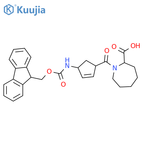 1-4-({(9H-fluoren-9-yl)methoxycarbonyl}amino)cyclopent-2-ene-1-carbonylazepane-2-carboxylic acid structure