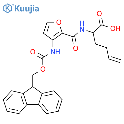 2-{3-({(9H-fluoren-9-yl)methoxycarbonyl}amino)furan-2-ylformamido}hex-5-enoic acid structure