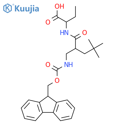 2-{2-({(9H-fluoren-9-yl)methoxycarbonyl}amino)methyl-4,4-dimethylpentanamido}butanoic acid structure