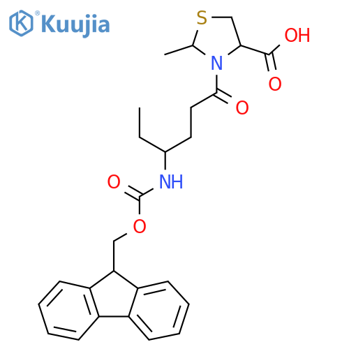 3-4-({(9H-fluoren-9-yl)methoxycarbonyl}amino)hexanoyl-2-methyl-1,3-thiazolidine-4-carboxylic acid structure