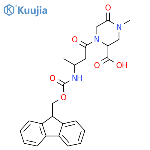 1-3-({(9H-fluoren-9-yl)methoxycarbonyl}amino)butanoyl-4-methyl-5-oxopiperazine-2-carboxylic acid structure