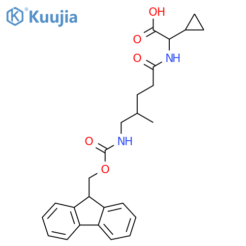 2-cyclopropyl-2-5-({(9H-fluoren-9-yl)methoxycarbonyl}amino)-4-methylpentanamidoacetic acid structure
