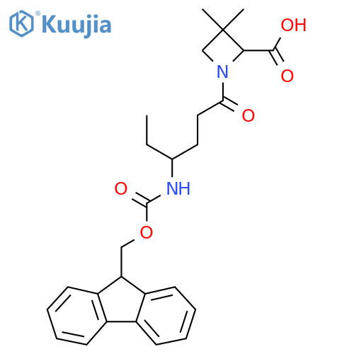 1-4-({(9H-fluoren-9-yl)methoxycarbonyl}amino)hexanoyl-3,3-dimethylazetidine-2-carboxylic acid structure