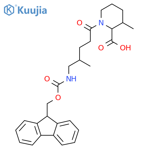 1-5-({(9H-fluoren-9-yl)methoxycarbonyl}amino)-4-methylpentanoyl-3-methylpiperidine-2-carboxylic acid structure