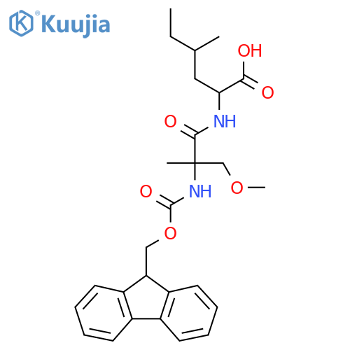 2-2-({(9H-fluoren-9-yl)methoxycarbonyl}amino)-2-(methoxymethyl)propanamido-4-methylhexanoic acid structure