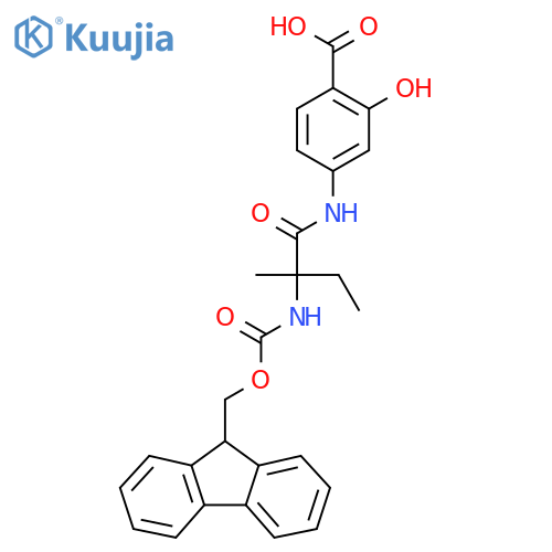 4-2-({(9H-fluoren-9-yl)methoxycarbonyl}amino)-2-methylbutanamido-2-hydroxybenzoic acid structure