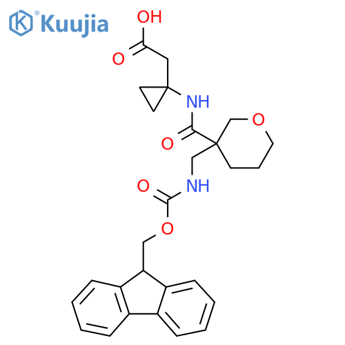 2-(1-{3-({(9H-fluoren-9-yl)methoxycarbonyl}amino)methyloxane-3-amido}cyclopropyl)acetic acid structure