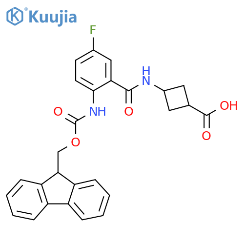 3-2-({(9H-fluoren-9-yl)methoxycarbonyl}amino)-5-fluorobenzamidocyclobutane-1-carboxylic acid structure