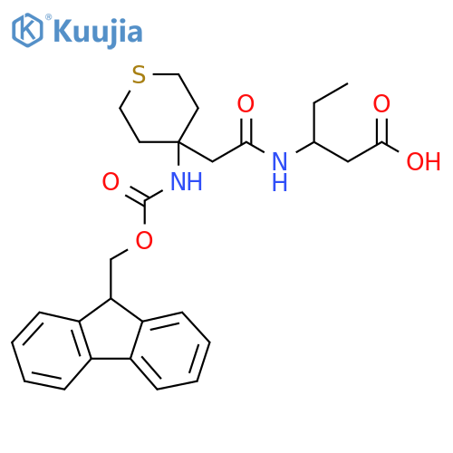 3-{2-4-({(9H-fluoren-9-yl)methoxycarbonyl}amino)thian-4-ylacetamido}pentanoic acid structure