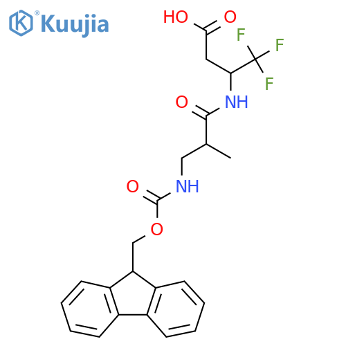 3-3-({(9H-fluoren-9-yl)methoxycarbonyl}amino)-2-methylpropanamido-4,4,4-trifluorobutanoic acid structure