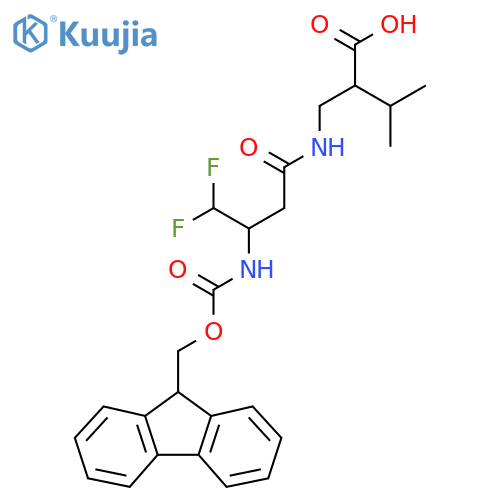 2-{3-({(9H-fluoren-9-yl)methoxycarbonyl}amino)-4,4-difluorobutanamidomethyl}-3-methylbutanoic acid structure