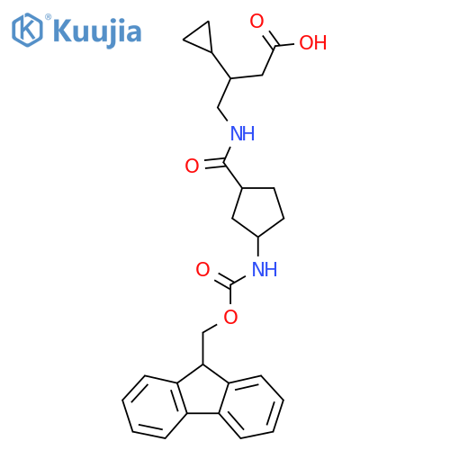 3-cyclopropyl-4-{3-({(9H-fluoren-9-yl)methoxycarbonyl}amino)cyclopentylformamido}butanoic acid structure