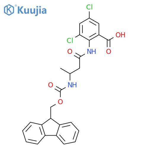 3,5-dichloro-2-3-({(9H-fluoren-9-yl)methoxycarbonyl}amino)butanamidobenzoic acid structure
