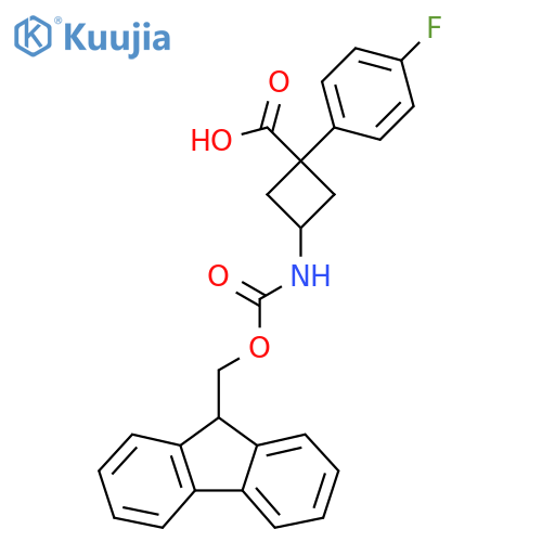 3-({(9H-fluoren-9-yl)methoxycarbonyl}amino)-1-(4-fluorophenyl)cyclobutane-1-carboxylic acid structure