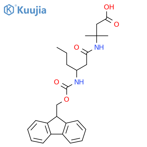 3-3-({(9H-fluoren-9-yl)methoxycarbonyl}amino)hexanamido-3-methylbutanoic acid structure