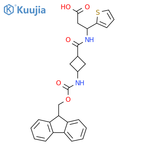 3-{3-({(9H-fluoren-9-yl)methoxycarbonyl}amino)cyclobutylformamido}-3-(thiophen-2-yl)propanoic acid structure