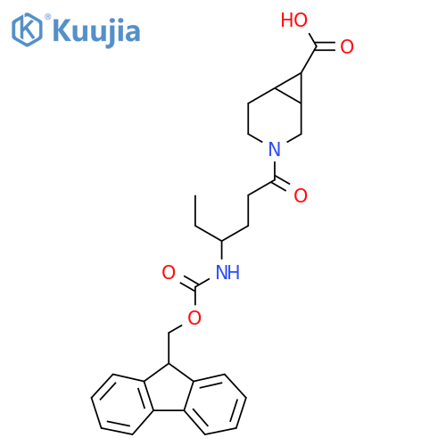 3-4-({(9H-fluoren-9-yl)methoxycarbonyl}amino)hexanoyl-3-azabicyclo4.1.0heptane-7-carboxylic acid structure