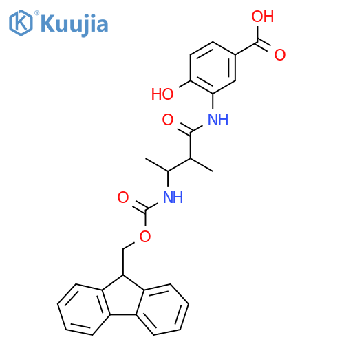 3-3-({(9H-fluoren-9-yl)methoxycarbonyl}amino)-2-methylbutanamido-4-hydroxybenzoic acid structure