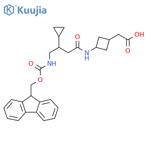 2-{3-3-cyclopropyl-4-({(9H-fluoren-9-yl)methoxycarbonyl}amino)butanamidocyclobutyl}acetic acid structure