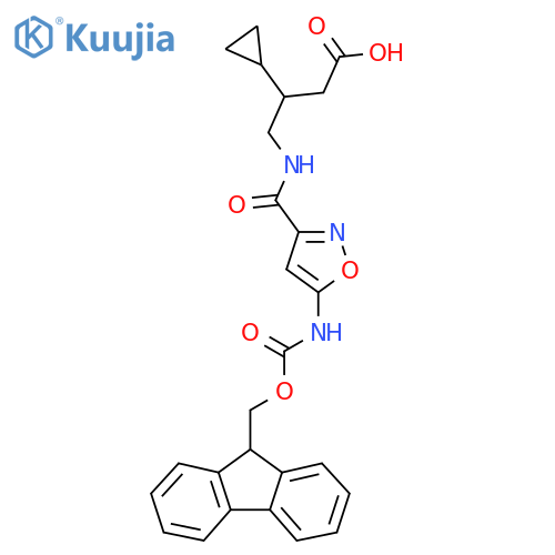 3-cyclopropyl-4-{5-({(9H-fluoren-9-yl)methoxycarbonyl}amino)-1,2-oxazol-3-ylformamido}butanoic acid structure