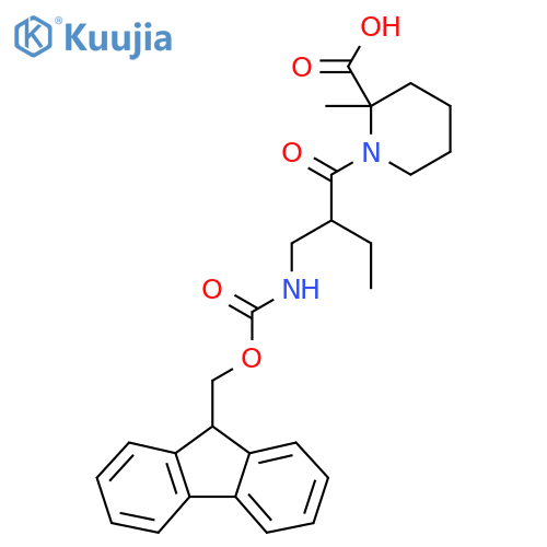 1-{2-({(9H-fluoren-9-yl)methoxycarbonyl}amino)methylbutanoyl}-2-methylpiperidine-2-carboxylic acid structure