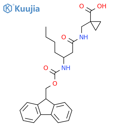 1-{[3-({[(9H-fluoren-9-yl)methoxy]carbonyl}amino)heptanamido]methyl}cyclopropane-1-carboxylic acid structure