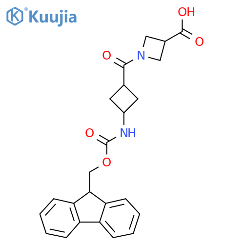 1-3-({(9H-fluoren-9-yl)methoxycarbonyl}amino)cyclobutanecarbonylazetidine-3-carboxylic acid structure