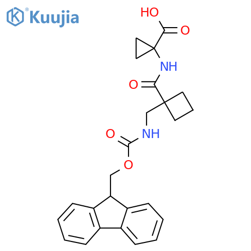 1-{1-({(9H-fluoren-9-yl)methoxycarbonyl}amino)methylcyclobutaneamido}cyclopropane-1-carboxylic acid structure