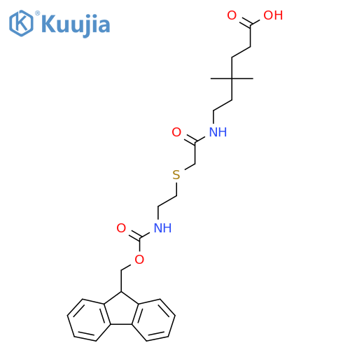 6-(2-{2-({(9H-fluoren-9-yl)methoxycarbonyl}amino)ethylsulfanyl}acetamido)-4,4-dimethylhexanoic acid structure