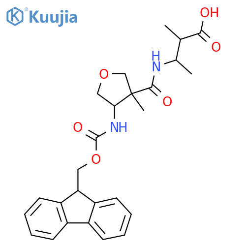 3-{4-({(9H-fluoren-9-yl)methoxycarbonyl}amino)-3-methyloxolan-3-ylformamido}-2-methylbutanoic acid structure