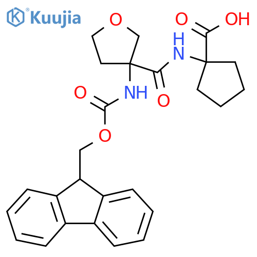 1-3-({(9H-fluoren-9-yl)methoxycarbonyl}amino)oxolane-3-amidocyclopentane-1-carboxylic acid structure