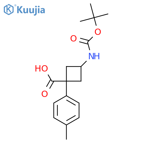 3-{(tert-butoxy)carbonylamino}-1-(4-methylphenyl)cyclobutane-1-carboxylic acid structure
