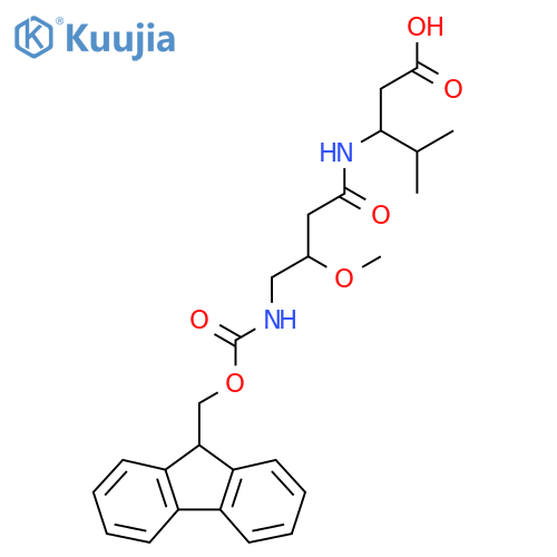 3-4-({(9H-fluoren-9-yl)methoxycarbonyl}amino)-3-methoxybutanamido-4-methylpentanoic acid structure
