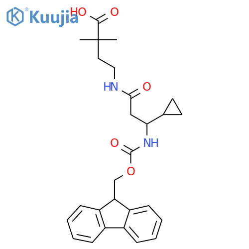 4-3-cyclopropyl-3-({(9H-fluoren-9-yl)methoxycarbonyl}amino)propanamido-2,2-dimethylbutanoic acid structure