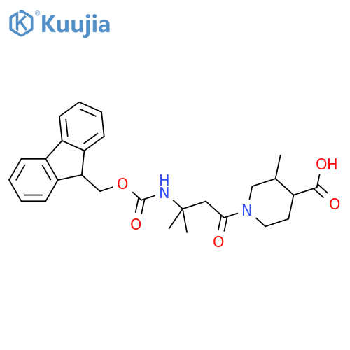 1-3-({(9H-fluoren-9-yl)methoxycarbonyl}amino)-3-methylbutanoyl-3-methylpiperidine-4-carboxylic acid structure