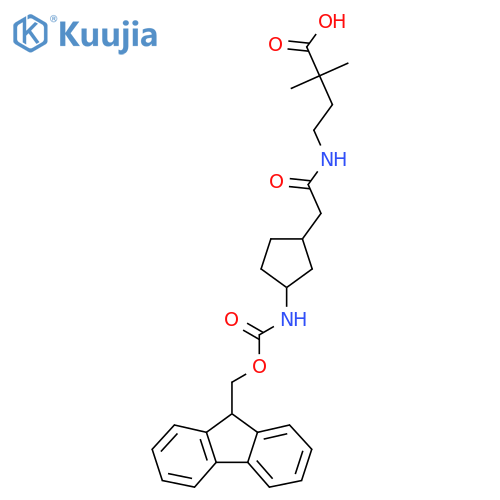 4-{2-3-({(9H-fluoren-9-yl)methoxycarbonyl}amino)cyclopentylacetamido}-2,2-dimethylbutanoic acid structure